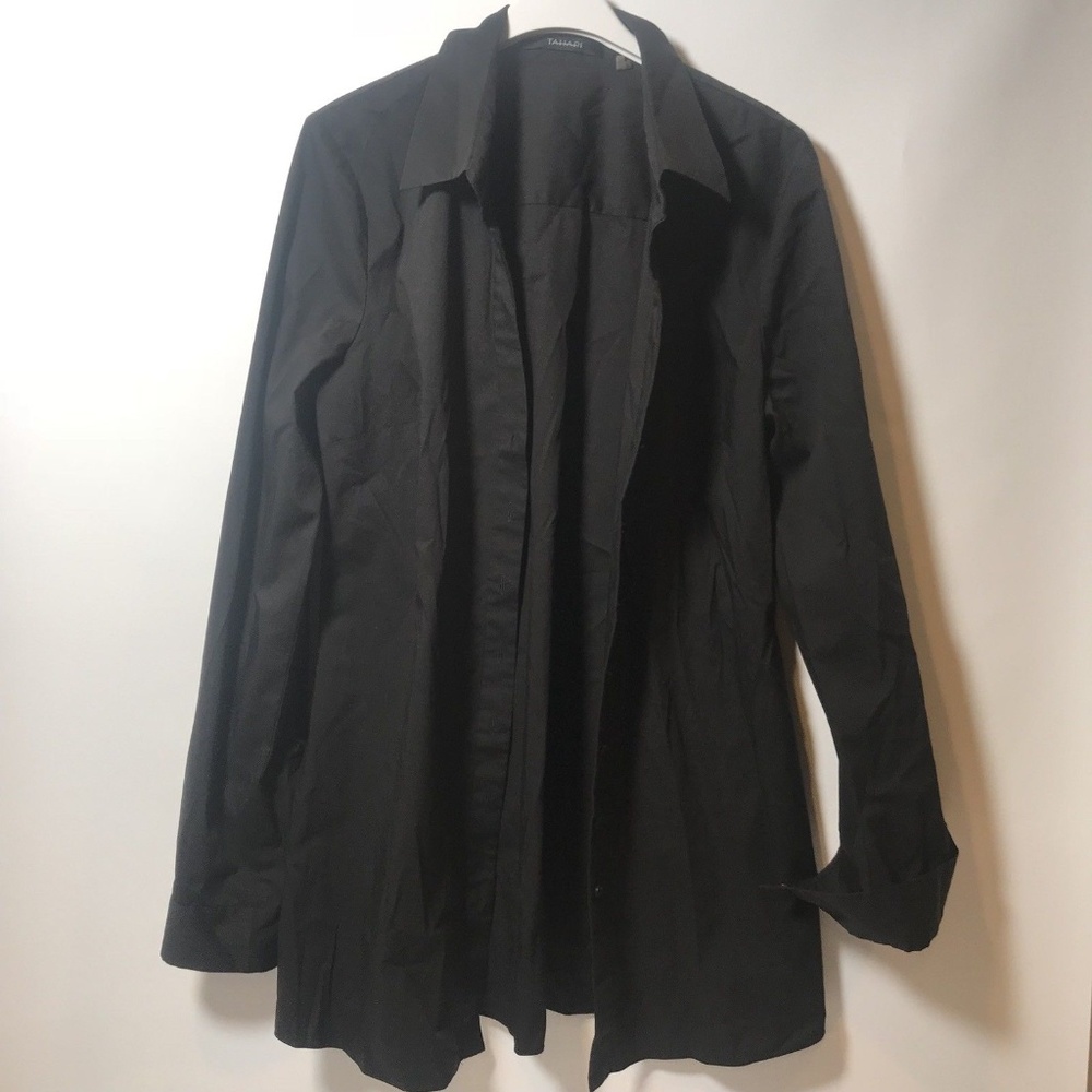 Tahari Sz M Black Cotton Blend Button Down